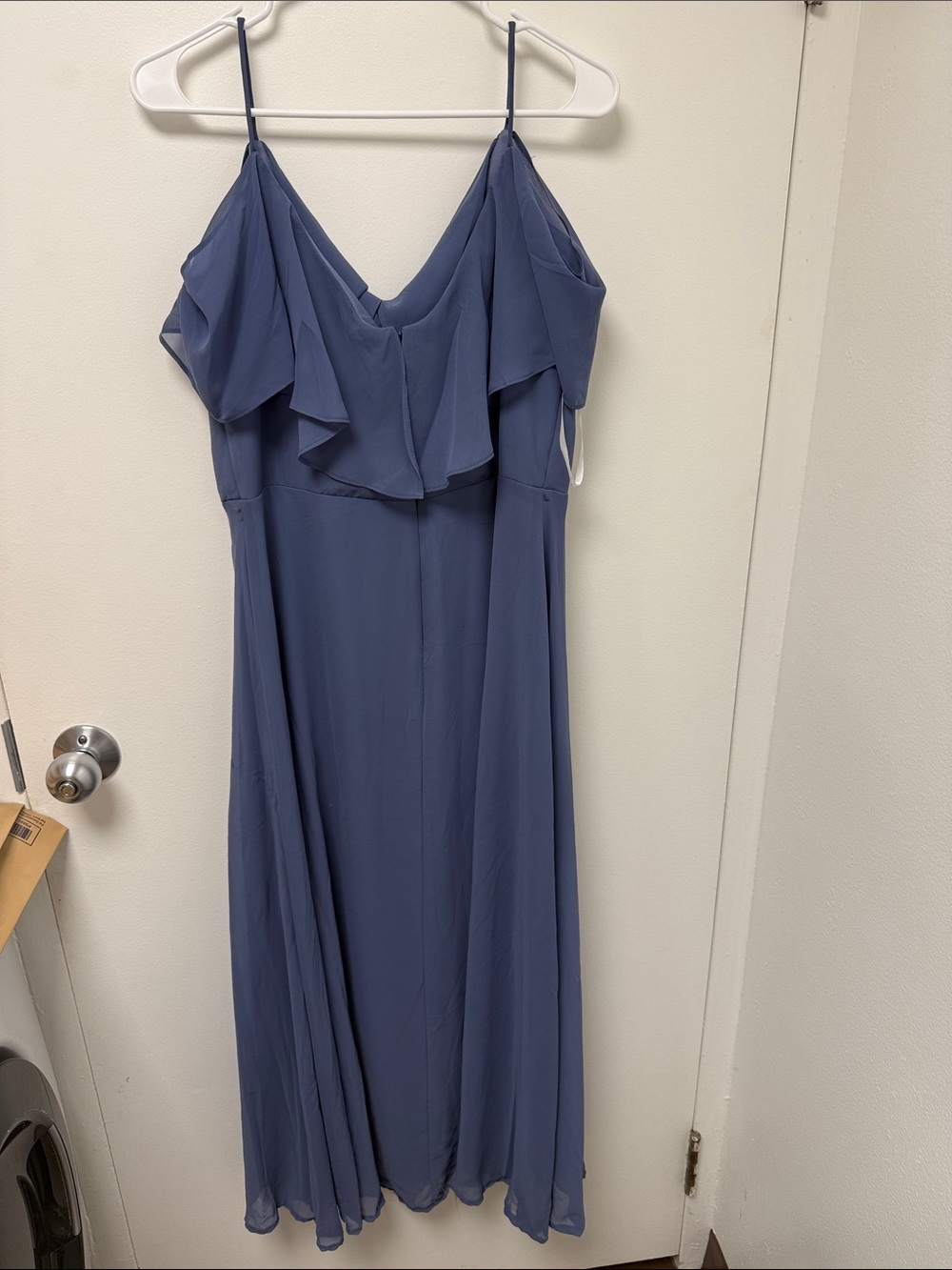 Ruffled V-Neck Midi Dress in Dusty Blue - Picture 4 of 4